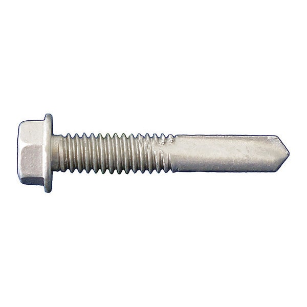 Self-Drilling Screw, 1/4"-20 x 5 in, Dagger Guard Steel Flange Hex Head External Hex Drive, 250 PK