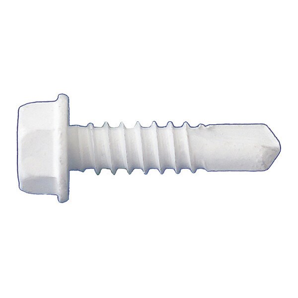 Self-Drilling Screw, #10 x 1 in, Dagger Guard White Coating Steel Flange Hex Head 5000 PK