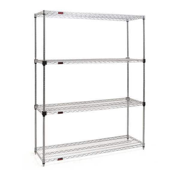 Wire Shelving Unit, 24"D x 60"W x 74"H, 4 Shelves, Silver