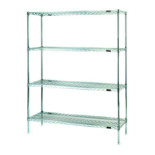 Wire Shelving Unit, 24"D x 60"W x 63"H, 4 Shelves, Silver