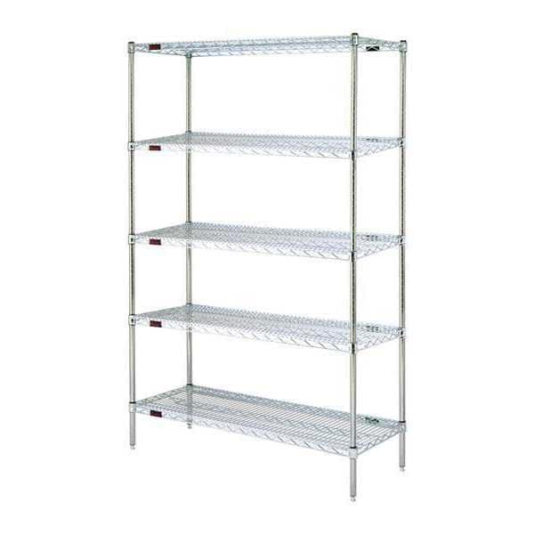 Wire Shelving Unit, 24"D x 48"W x 74"H, 5 Shelves, Silver, Height: 74"