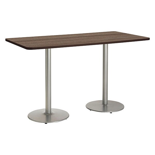 Rectangle KFI Mode 42" x 96" Conference Table, Studio Teak Finish, Round Silver Base, Bistro Height