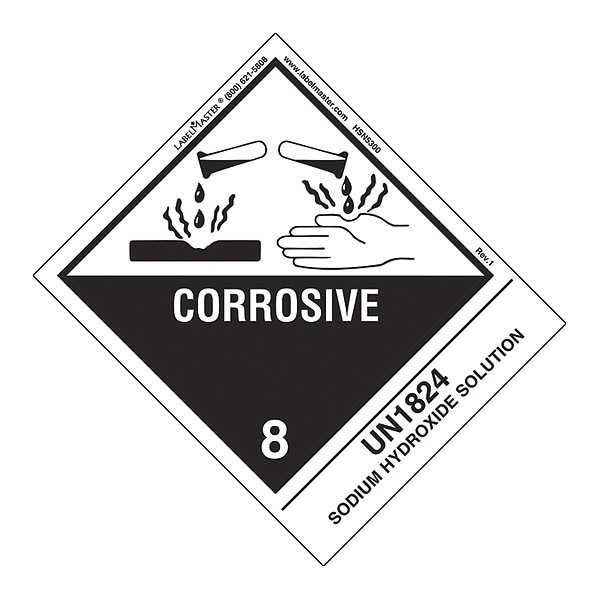 Corrosive Label, UN1824 Sodium, PK500