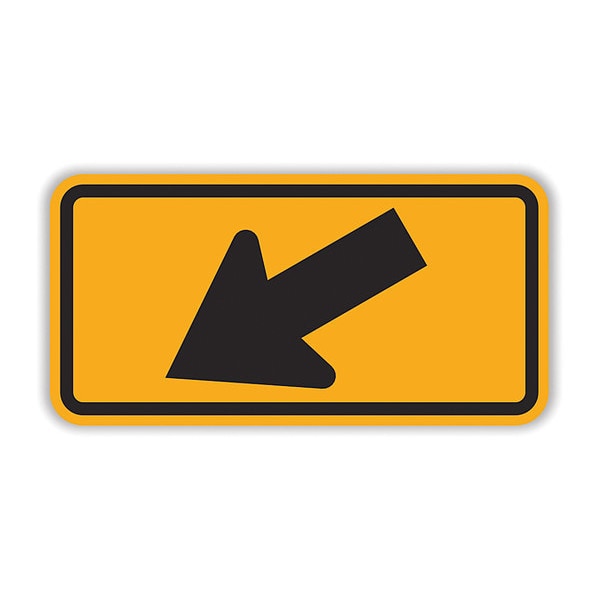 Down Diagonl Lft Arrw Sign, 24" W x 12" H, 373-05060