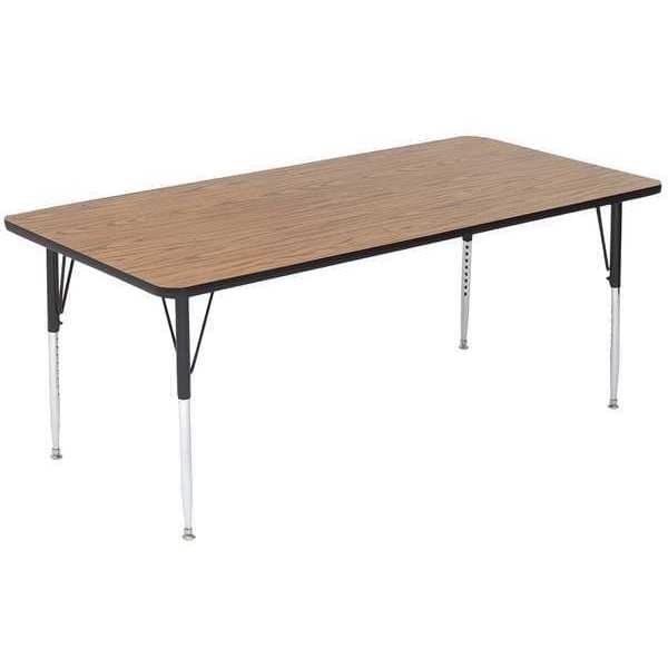 Rectangle Adjustable Height Activity Kids School Table, High Pressure Laminate, Medium Oak