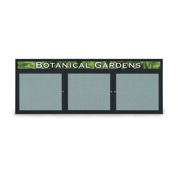 Corkboard, Headr, Fbrc, Blk/Cld, 3 Dr, 96x36"