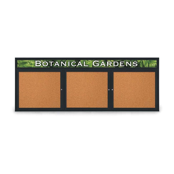 Corkboard, Header, Blk, Cork, 3 Door, 96x36"