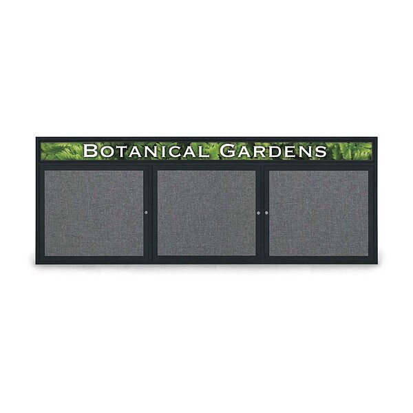 Corkboard, Headr, Fbrc, Blk/Gry, 3 Dr, 96x36"