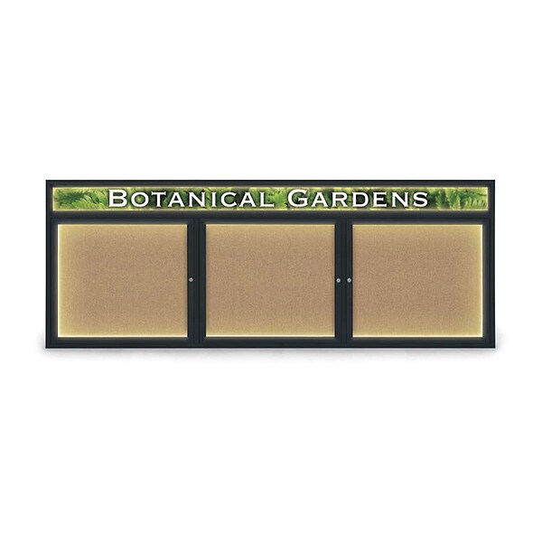 Corkboard, Blk, Fabrc, Header, 3 Door, 96x36"