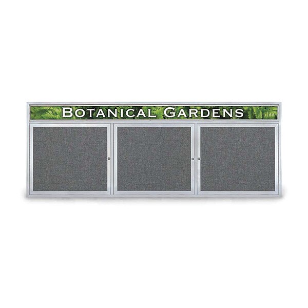 Corkboard, Hdr, Fbrc, 3 Dr, Satin/Gry, 96x36"
