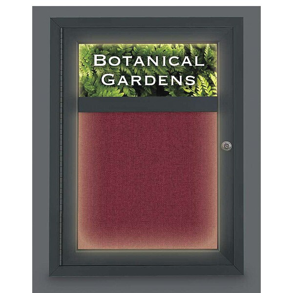 Corkboard, Fabric, Blk/Burg, 1 Door, 18x24"