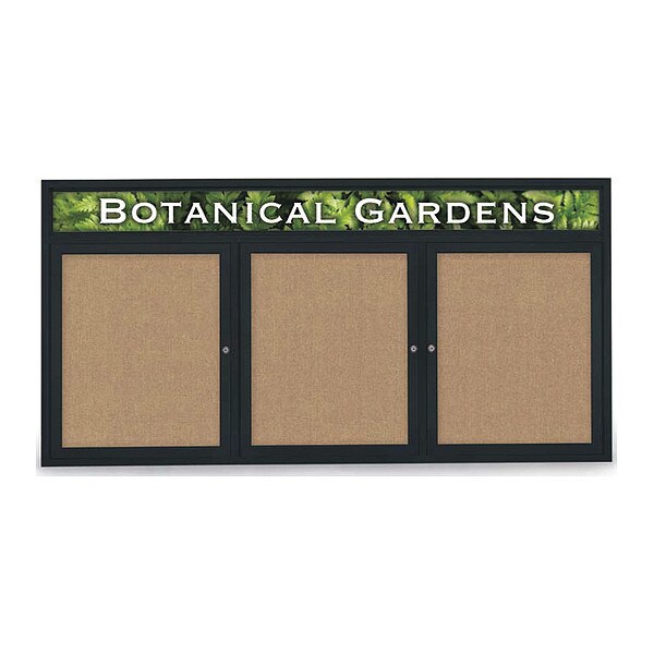 Corkboard, Hdr, Fbrc, Blk/Buff, 3 Dr, 72x36"