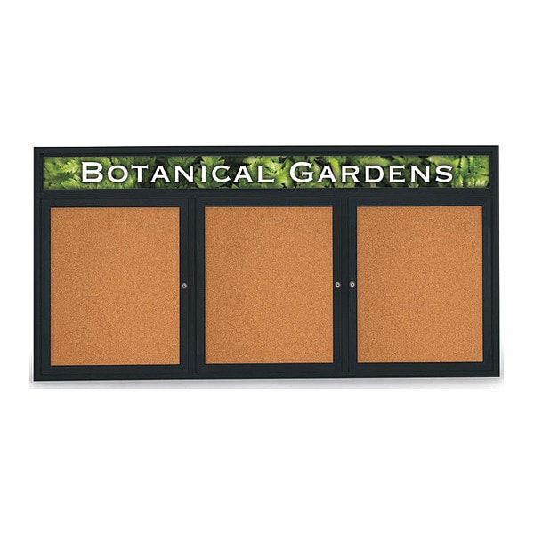 Corkboard, Header, Blk, Cork, 3 Door, 72x36"