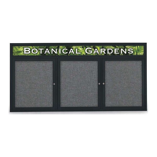 Corkboard, Headr, Fbrc, Blk/Gry, 3 Dr, 72x36"