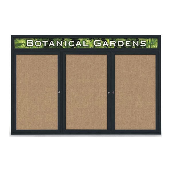 Corkboard, Hdr, Fbrc, Blk/Buff, 3 Dr, 72x48"
