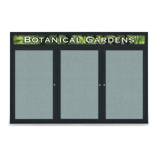 Corkboard, Headr, Fbrc, Blk/Cld, 3 Dr, 72x48"