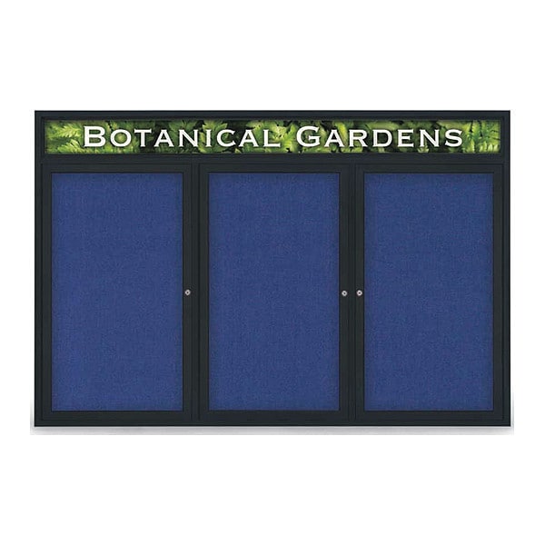Corkboard, Hdr, Fbrc, Blk/Cobac, 3 Dr, 72x48"