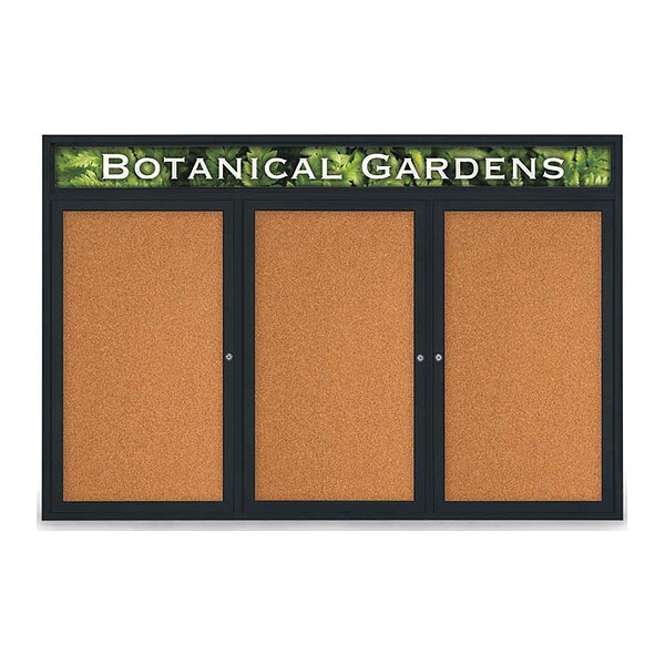Corkboard, Header, Blk, Cork, 3 Door, 72x48"