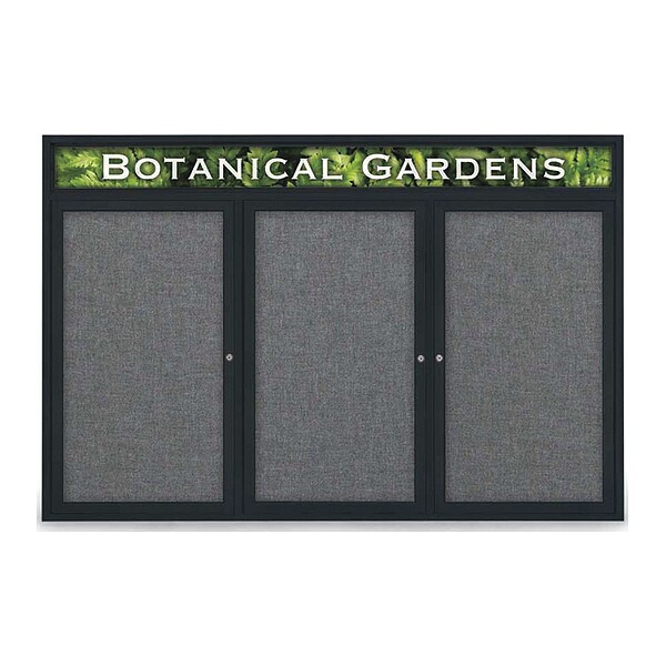 Corkboard, Headr, Fbrc, Blk/Gry, 3 Dr, 72x48"