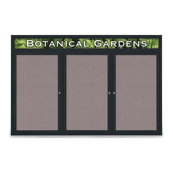 Corkboard, Hdr, Fbrc, Blk/Surf, 3 Dr, 72x48"