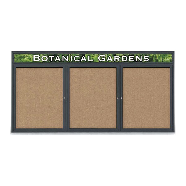 Corkboard, Fabric, Blk/Buff, 3 Door, 96x48"