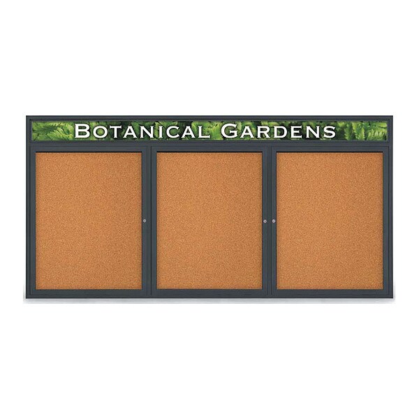 Corkboard, Header, Blk, Cork, 3 Door, 96x48"