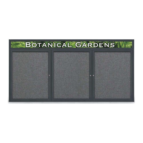Corkboard, Fabric, Blk/Gry, 3 Door, 96 x 48"