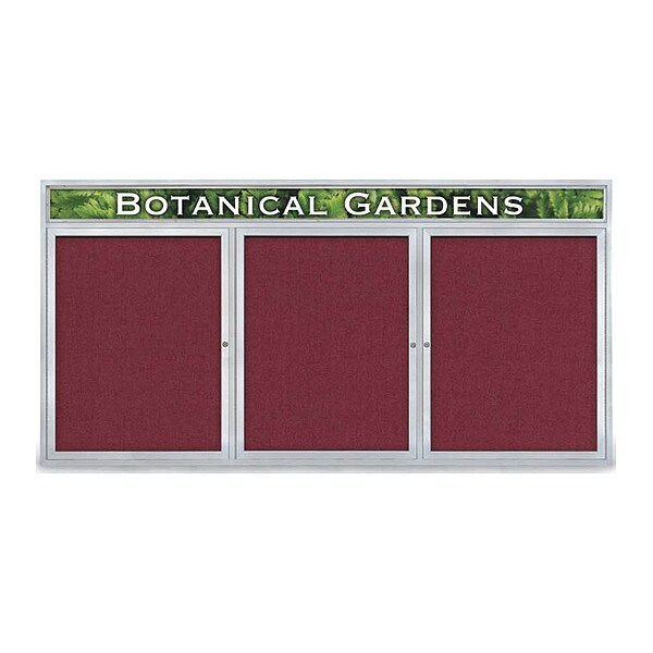 Corkboard, Fabrc, 3 Door, Satin/Burg, 96x48"