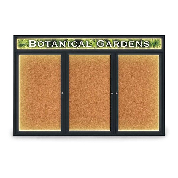 Corkboard, Blk, Cork, Header, 3 Door, 72x48"