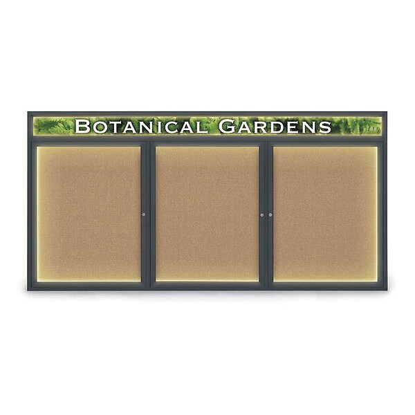 Corkboard, Blk, Fabrc, Header, 3 Door, 96x48"
