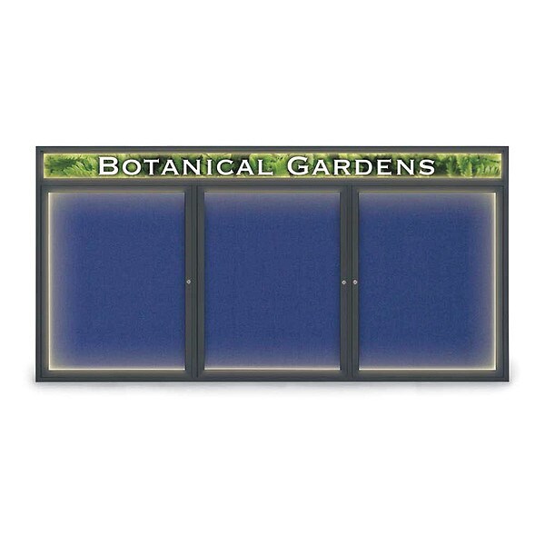Corkboard, Blk, Fabrc, Header, 3 Door, 96x48"