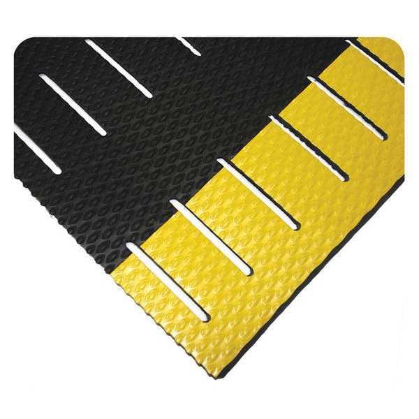 Antifatigue Mat, 11 ft. L x 2 ft. W, 3/8" Thickness, Textured Drainage Slotted, Black/Yellow