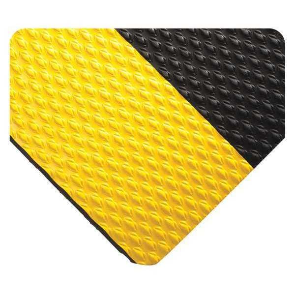 Antifatigue Mat, 11 ft. L x 2 ft. W, 3/8" Thickness, Textured Solid Unslotted, Black/Yellow