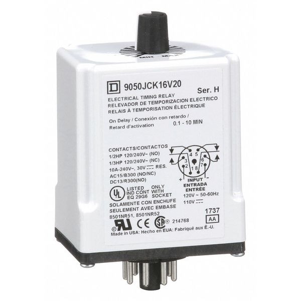 Single Function Time Delay Relay, Octal, On Delay, 1 Functions 120V DC, DPDT