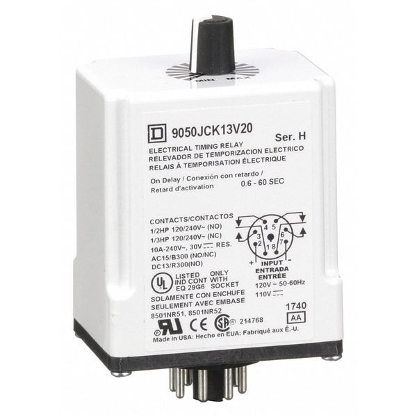 Single Function Time Delay Relay, Octal, On Delay, 1 Functions 120V DC, DPDT