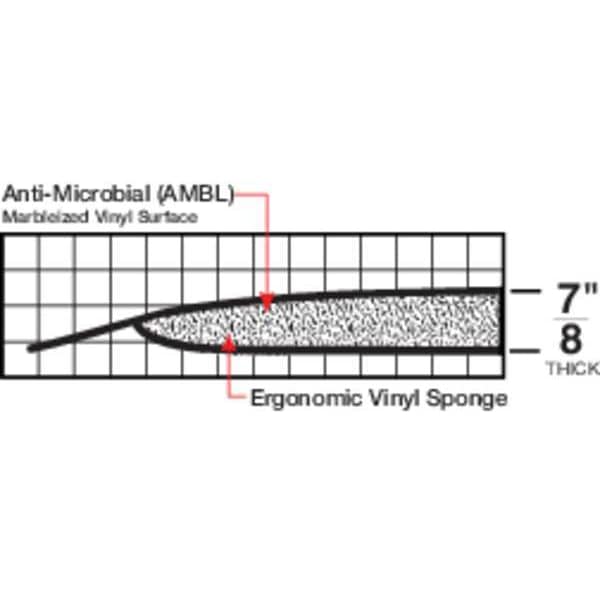 Antifatigue Mat, 3 ft. L x 2 ft. W, 1" Thickness, Vinyl, Marble, Black/White