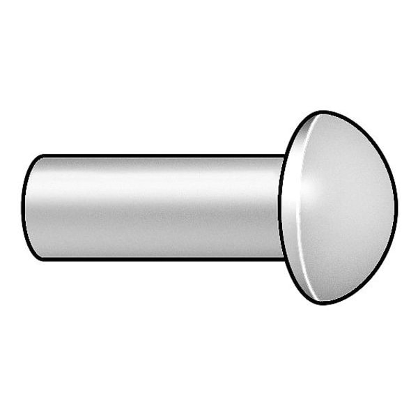 Solid Rivet, Round Head, 0.25 in Dia., 0.375 in L, Stainless Steel Body, 50 PK