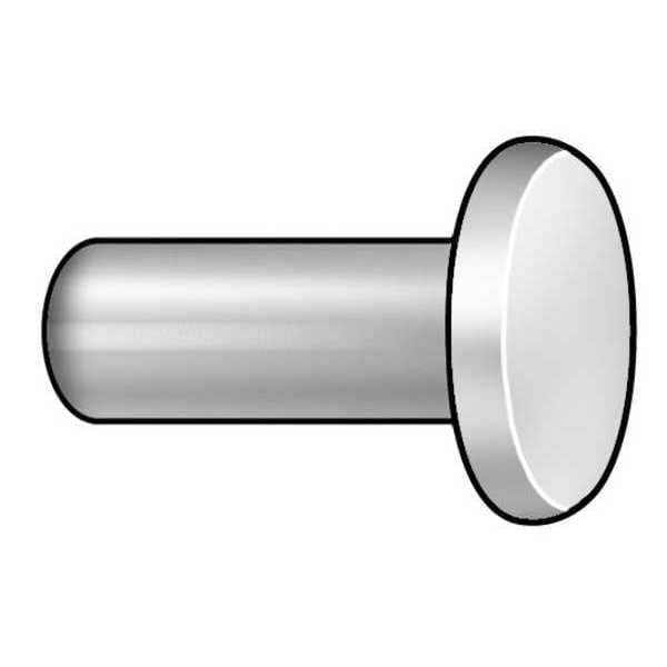 Solid Rivet, Flat Head, 0.125 in Dia., 0.75 in L, Steel Body, 305 PK