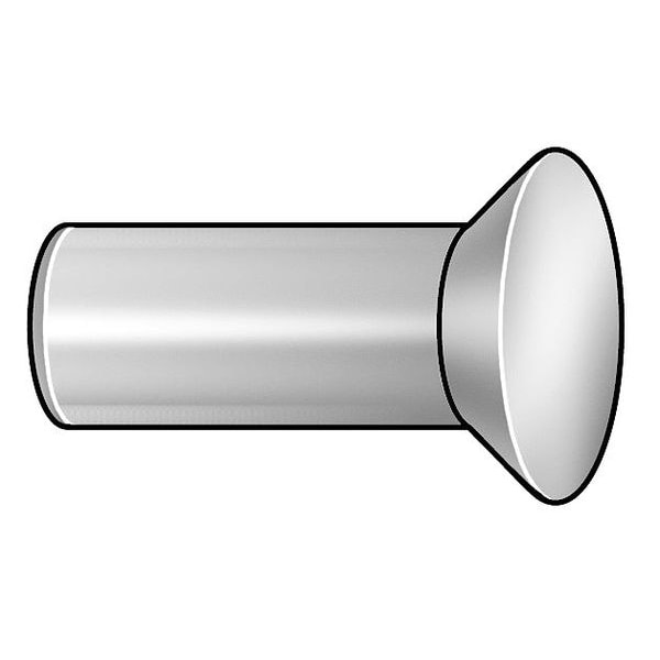 Solid Rivet, Countersunk Head, 0.125 in Dia., 1 in L, Brass Body, 100 PK