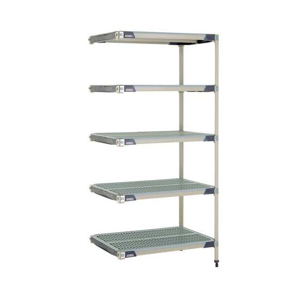 Plastic Industrial Shelving, 36 in D, 24 in W, 74 in H, 5 Shelves, Blue/Taupe