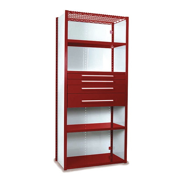V-Grip Shelving W/ 4Drwrs/5Shlvs 7x2x4, Strtr, (2)3", 4.5", 7.5"Drwrs, RD, Number of Shelves: 5