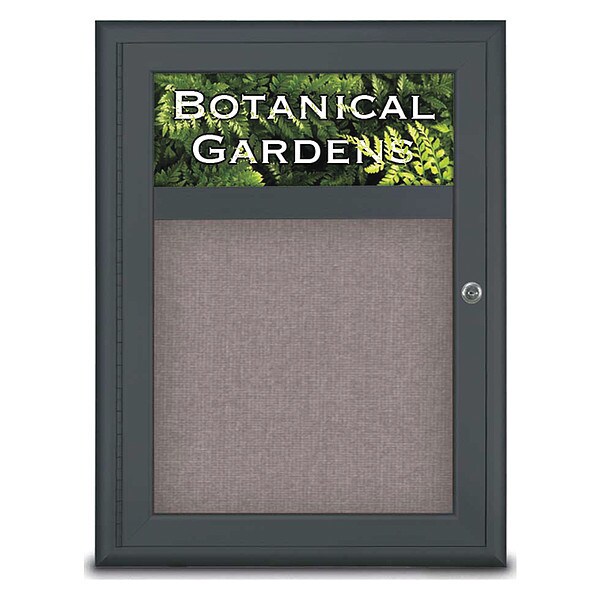 Corkboard, Single Door, Radius Frame, Header, 18x24", Black/Surf