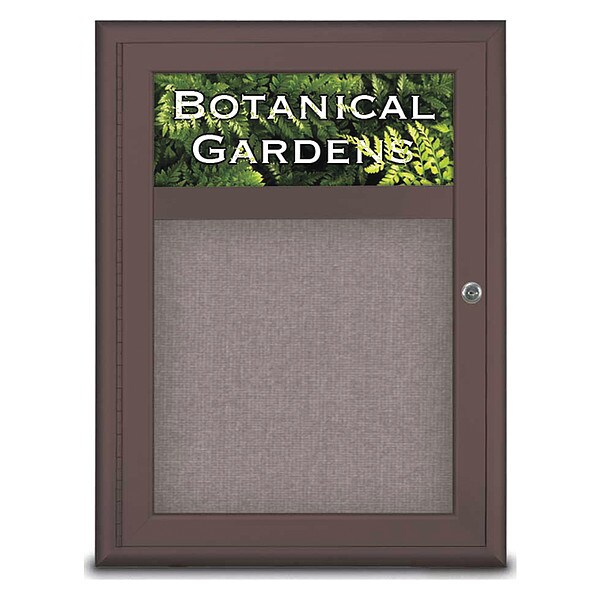 Corkboard, Single Door, Radius Frame, Header, 18x24", Bronze/Surf