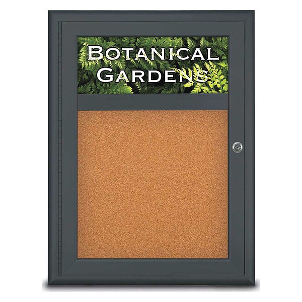 Corkboard, Single Door, Radius Frame, Header, 18x24", Black/Nat Tan Cork