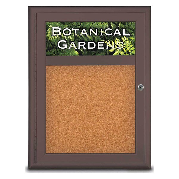 Corkboard, Single Door, Radius Frame, Header, 18x24", Bronze/Nat Tan Cork