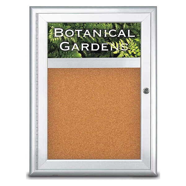 Corkboard, Single Door, Radius Frame, Header, 18x24", Satin/Nat Tan Cork