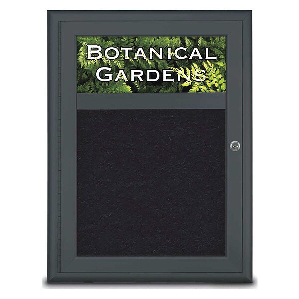 Corkboard, Single Door, Radius Frame, Header, 18x24", Black/Black Rubber