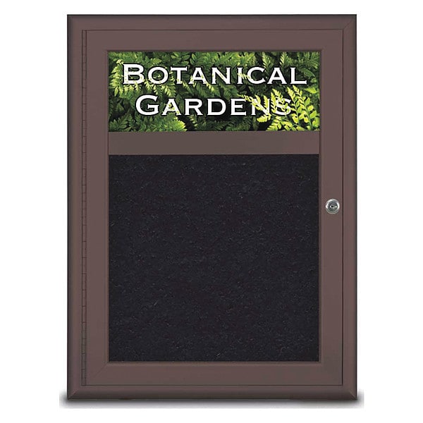 Corkboard, Single Door, Radius Frame, Header, 18x24", Bronze/Black Rubber