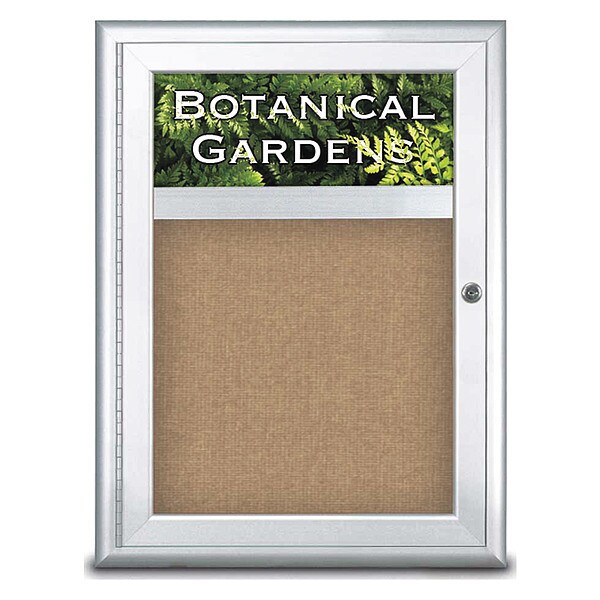 Corkboard, Single Door, Radius Frame, Header, 18x24", Satin/Buff