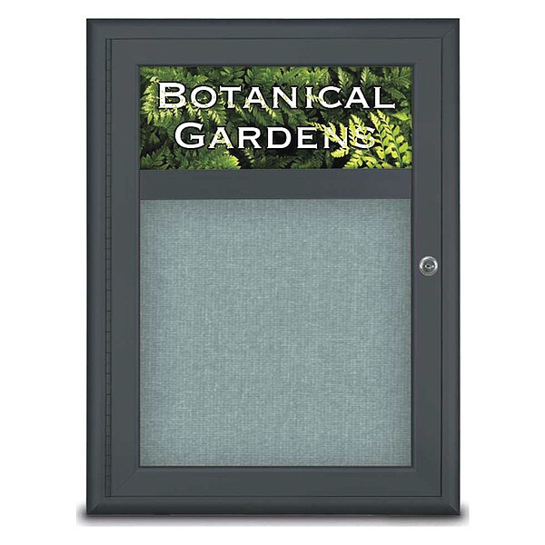 Corkboard, Single Door, Radius Frame, Header, 18x24", Black/Cloud
